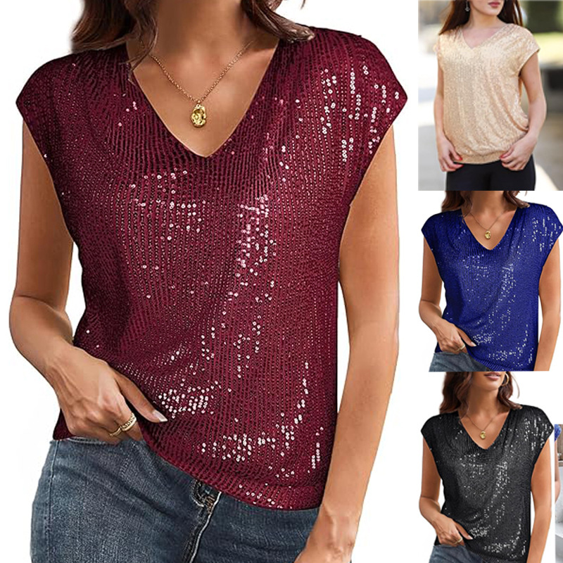 Women Formal Wear Tops - 2025 printemps hauts noir paillettes soirée