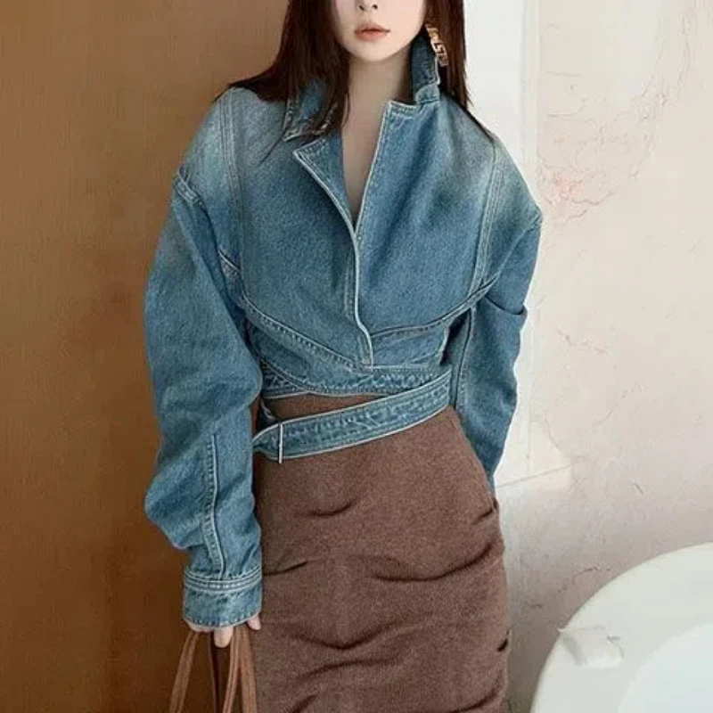 Unique Women'S Formal Wear - Veste en jean rétro délavé bleu