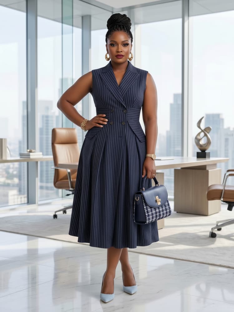 Female Formal Wear - Robe midi sans manches à revers