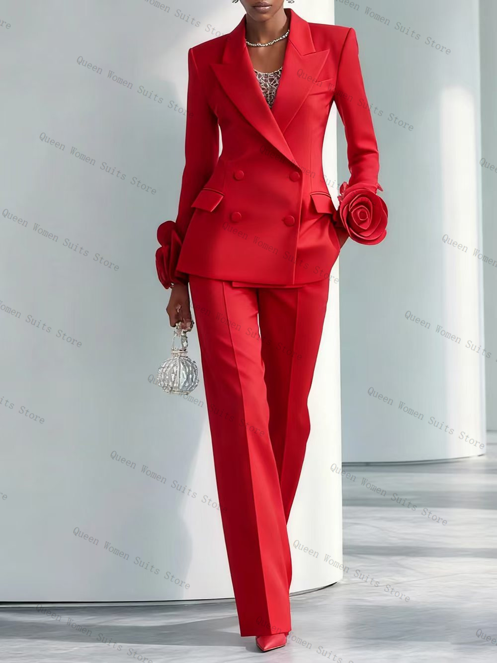 Women'S Formal Wear For A Wedding Guest - Ensemble de costume de luxe rouge