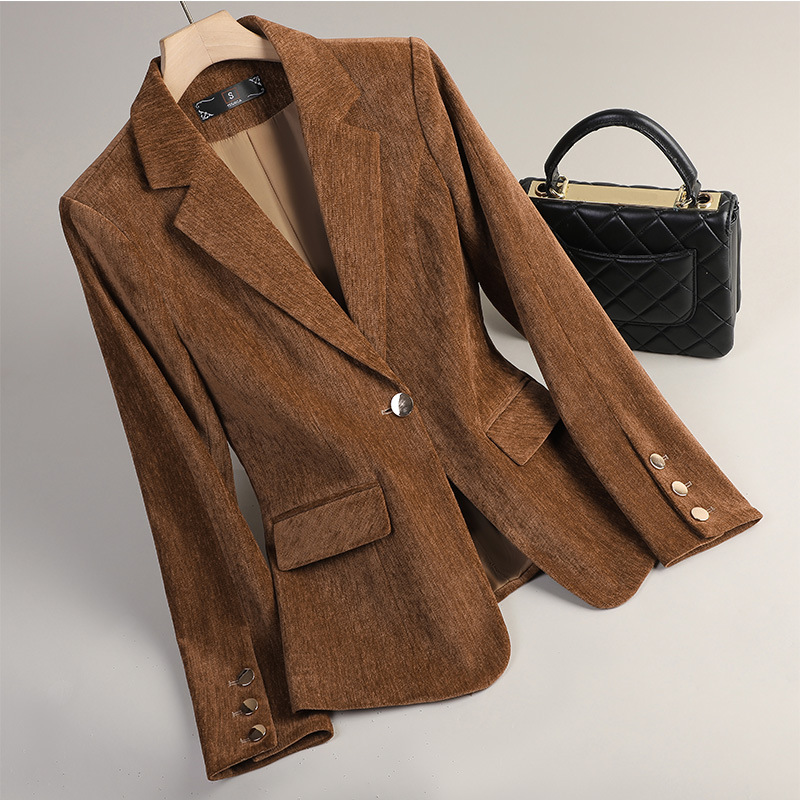 Women'S Office Formal Wear For Ladies - Blazer en velours jaune or pour