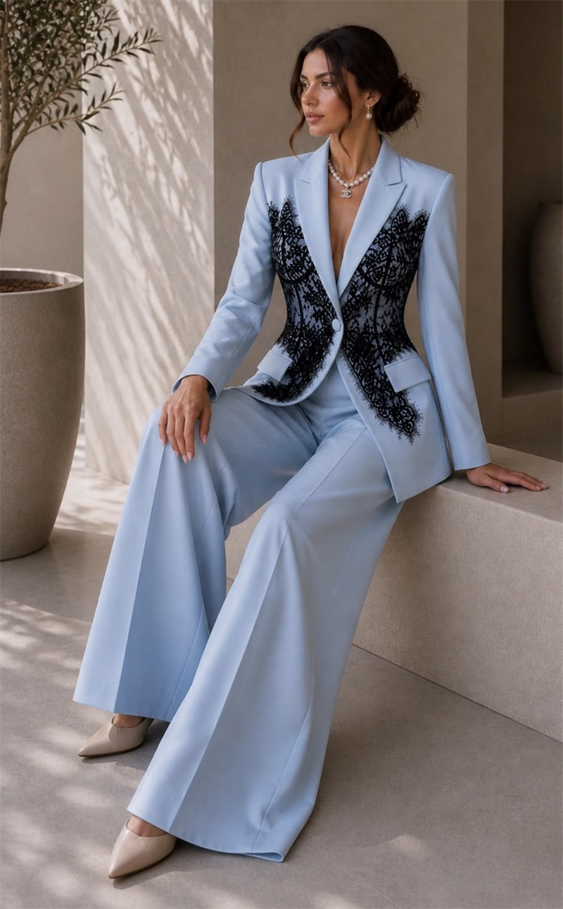 Women'S Formal Wear For A Wedding - Ensemble de costumes bleus pour femmes,