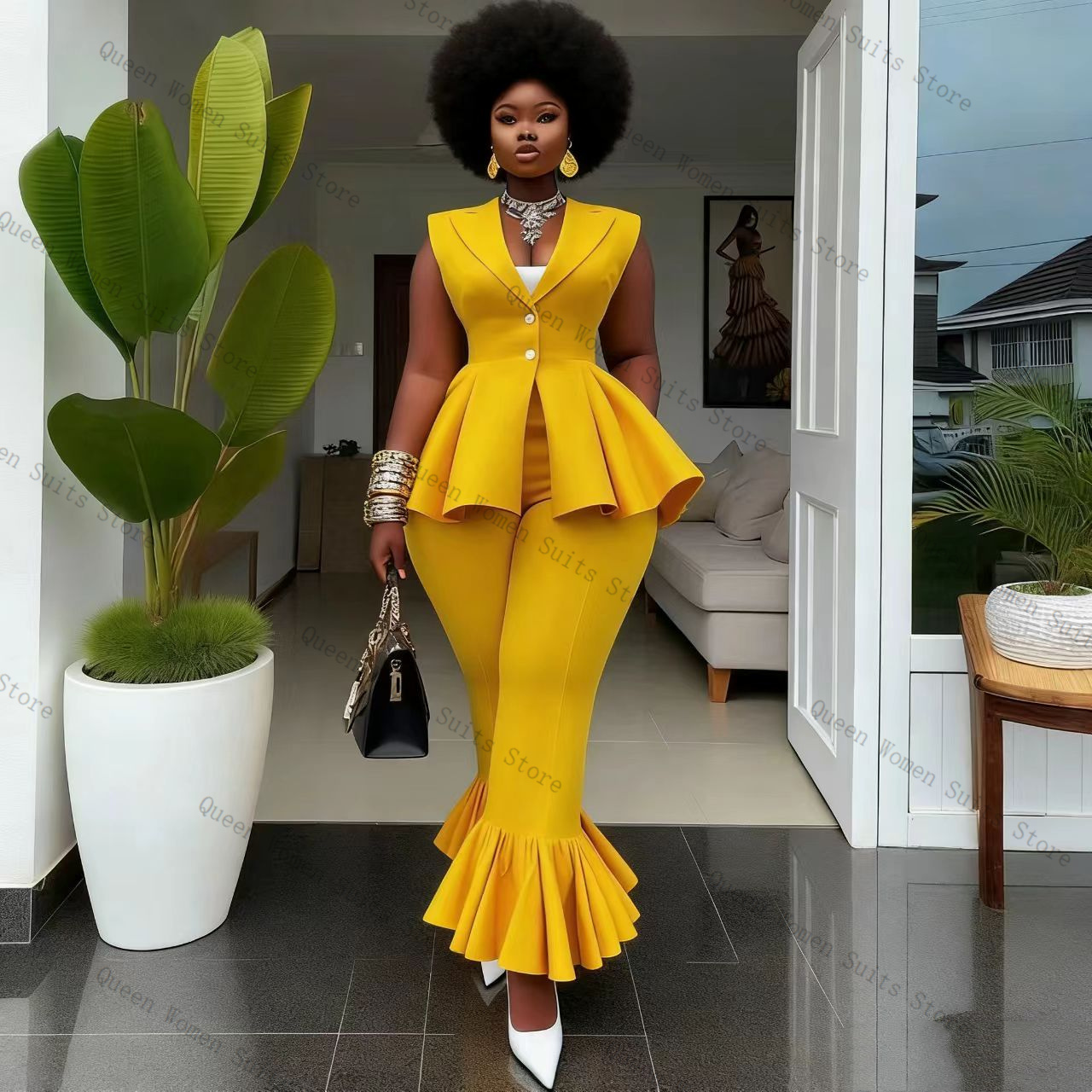 Women'S Formal Wear For A Wedding - Ensemble pantalon de costume jaune pour