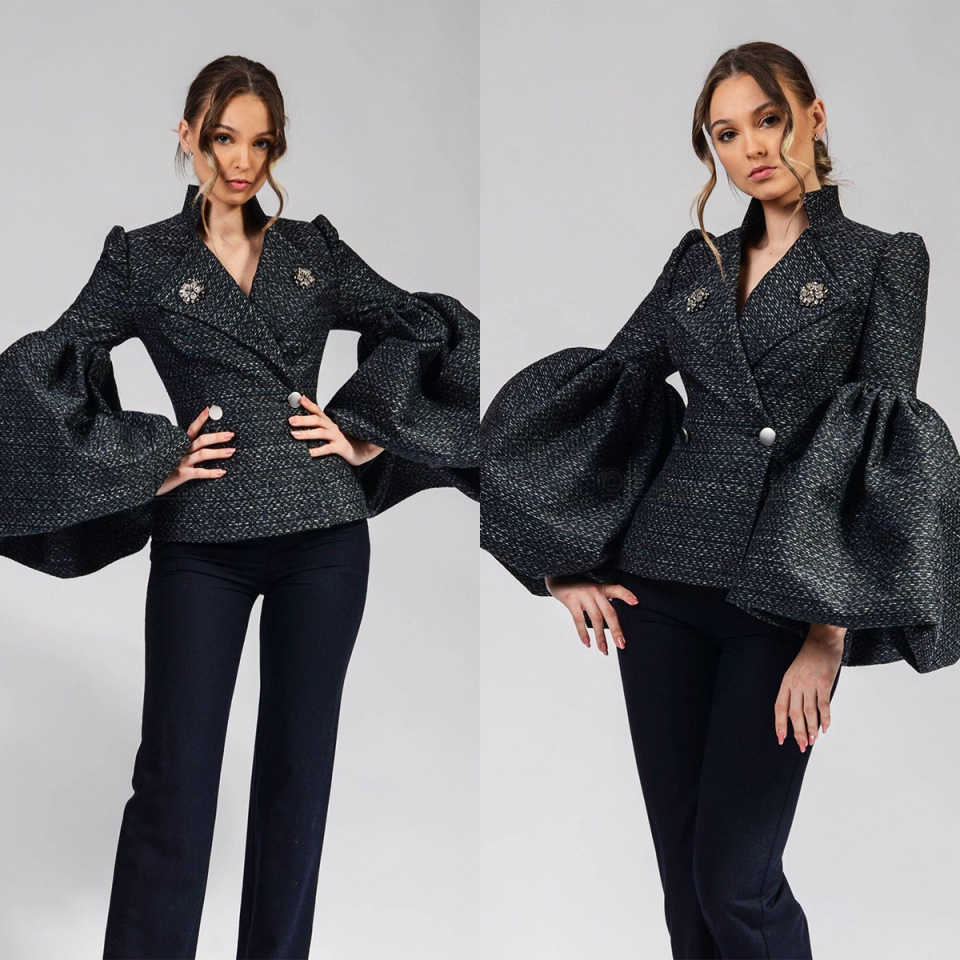 Unique Women'S Formal Wear - Robe Blazer à Manches Bouffantes pour