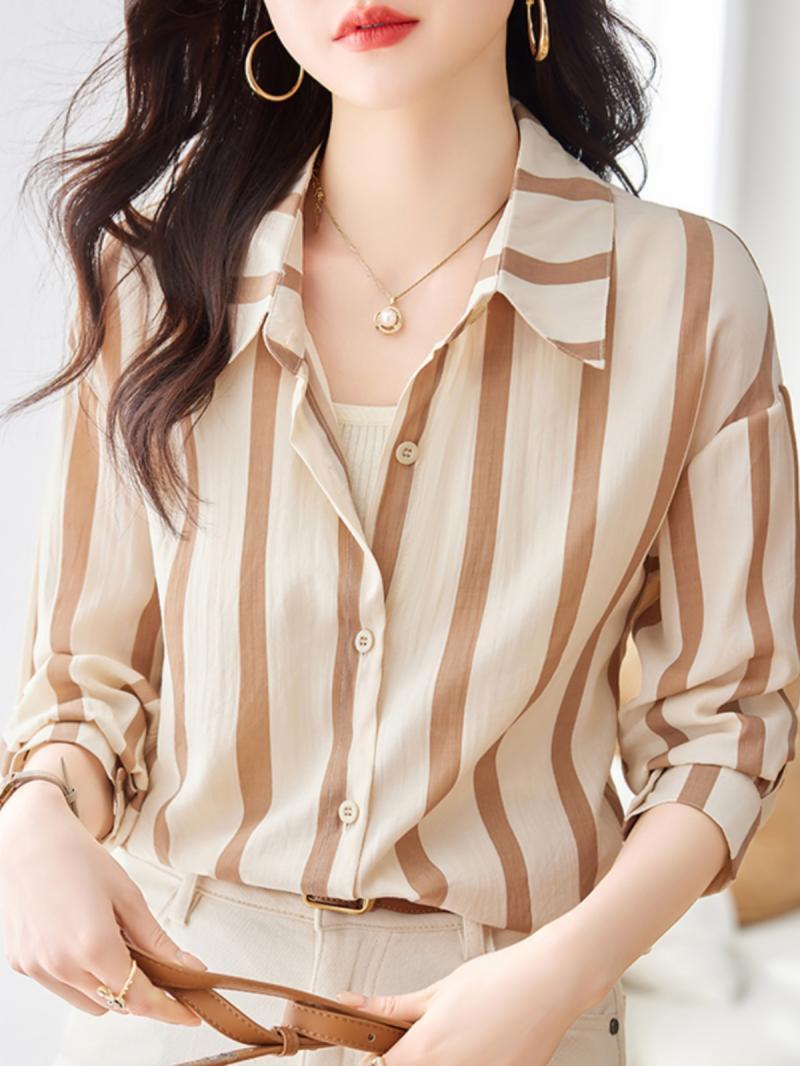 Women Formal Wear Shirts - Chemise à manches longues rayée abricot