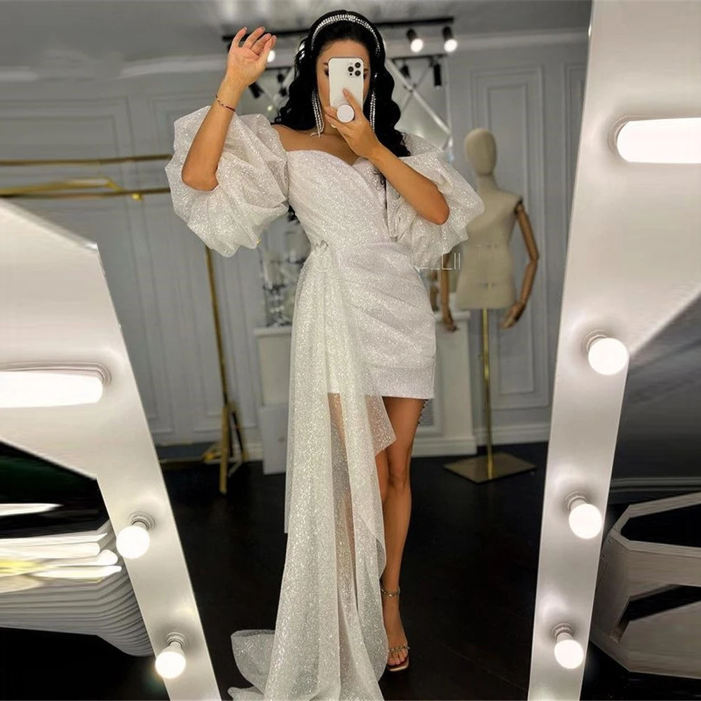 Women Formal Wear Dubai - Robe de mariée courte scintillante, manches