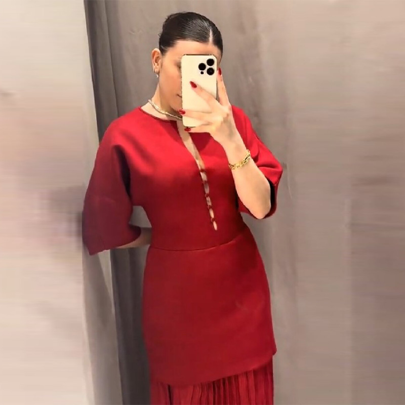 Robe longue plissée bordeaux é - Women Formal Party Wear Dress avis et prix