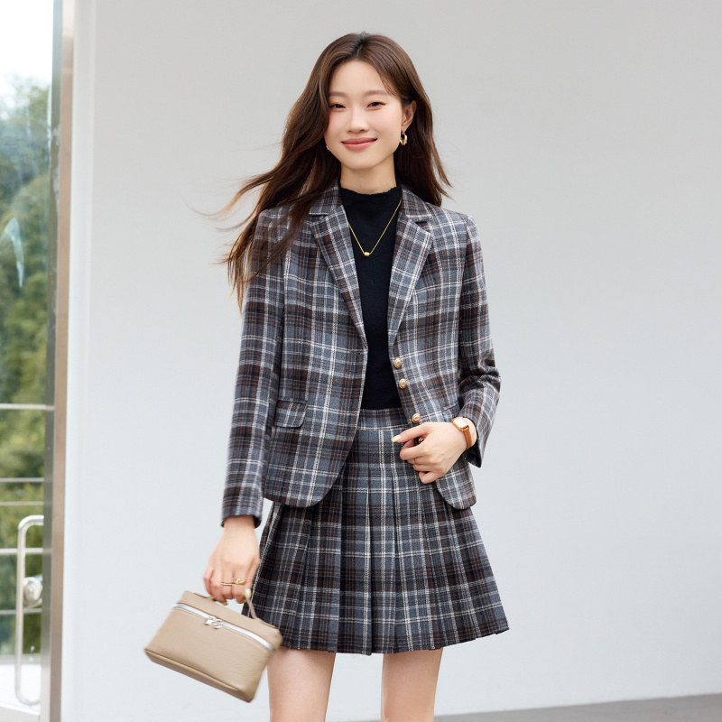 Costume à carreaux marron clai - Women Formal Wear Shirts avis et prix