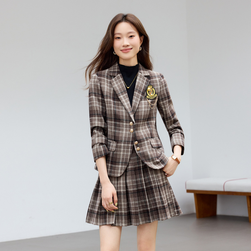 Costume à carreaux marron clai - Women Formal Wear Shirts avis et prix
